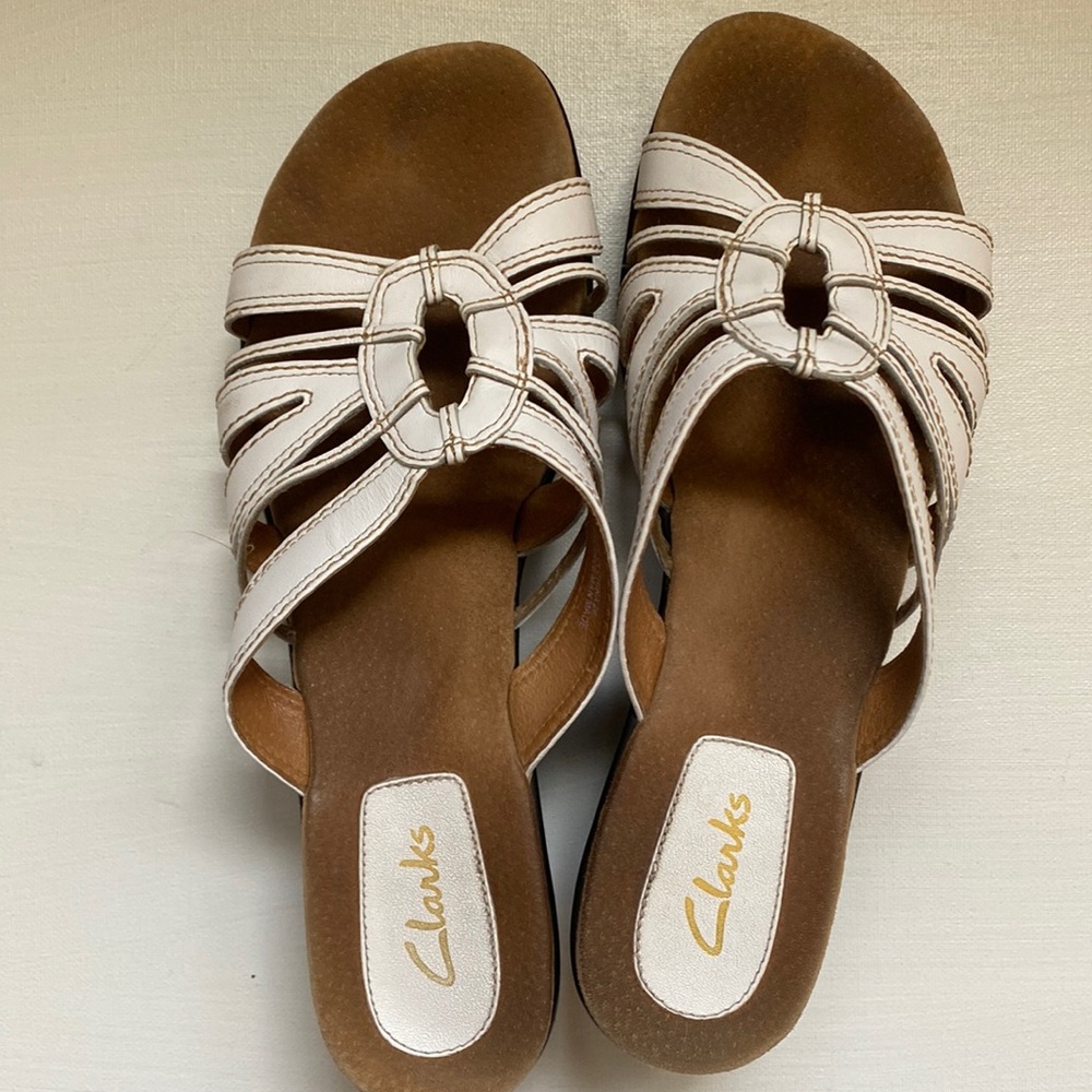 CLARKS Ladies size 10 shoe white slide sandal